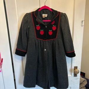 Nook Charcoal and Black Kids Pea Coat with Red Apple Embroidery